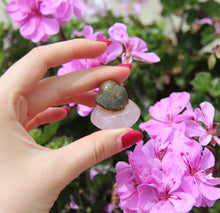 Load image into Gallery viewer, Raw green Sapphire on Rose Quartz Heart Chakra Opener