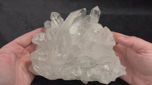 Load and play video in Gallery viewer, Clear Quartz Cluster On Acrylic Stand