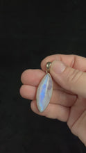 Load and play video in Gallery viewer, Elongated Pointed Oval Rainbow Moonstone Pendant With Sterling Silver