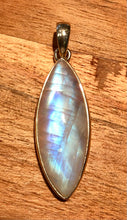 Load image into Gallery viewer, Elongated Pointed Oval Rainbow Moonstone Pendant With Sterling Silver
