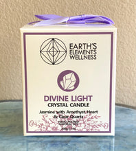 Load image into Gallery viewer, Crystal Candle (Divine Light) Jasmine with Amethyst Heart and Clear Quartz