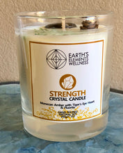 Load image into Gallery viewer, Crystal Candle (Strength) Moroccan Amber with Tigers Eye Heart & Flourite