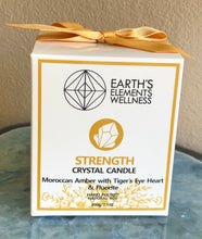 Load image into Gallery viewer, Crystal Candle (Strength) Moroccan Amber with Tigers Eye Heart & Flourite