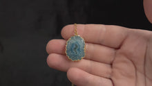 Load and play video in Gallery viewer, Aqua Blue Solar Quartz Necklace 14K (Gold Chain Included)