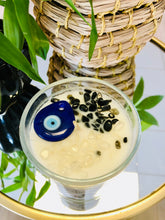 Load image into Gallery viewer, Crystal Candle (Evil Eye) Magnolia and Tuberose with Black Obsidian and Clear Quartz