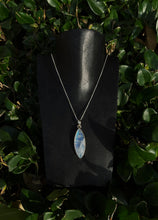 Load image into Gallery viewer, Elongated Pointed Oval Rainbow Moonstone Pendant With Sterling Silver
