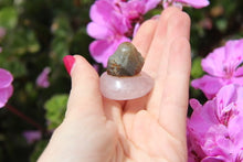 Load image into Gallery viewer, Raw green Sapphire on Rose Quartz Heart Chakra Opener
