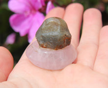 Load image into Gallery viewer, Raw green Sapphire on Rose Quartz Heart Chakra Opener
