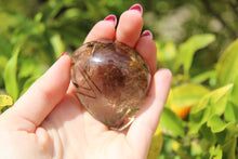 Load image into Gallery viewer, Smokey Quartz with Gold Rutile Palm Stone
