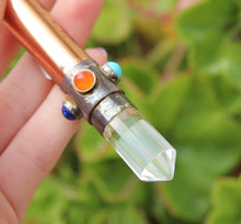 Load image into Gallery viewer, Ruby, Clear Quartz, and Copper Wand P3-41
