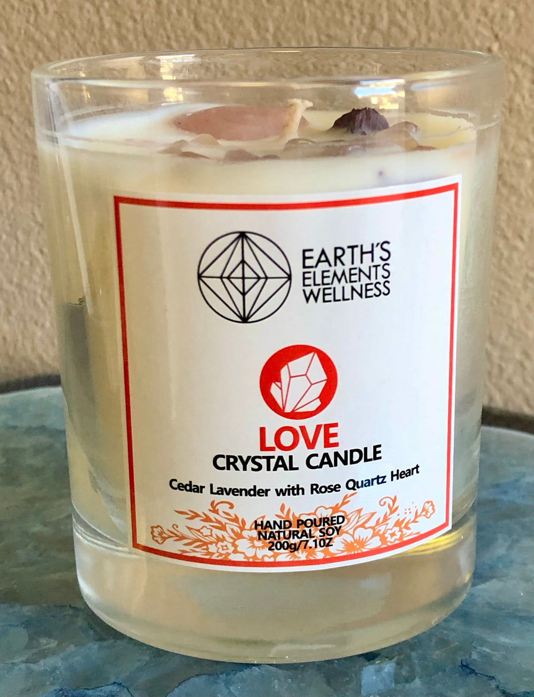 Crystal Candle (Love) Cedar Lavender with Rose Quartz Heart