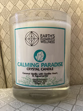Load image into Gallery viewer, Crystal Candle (Calming Paradise) Coconut Vanilla, with Opalite Heart &amp; Aquamarine
