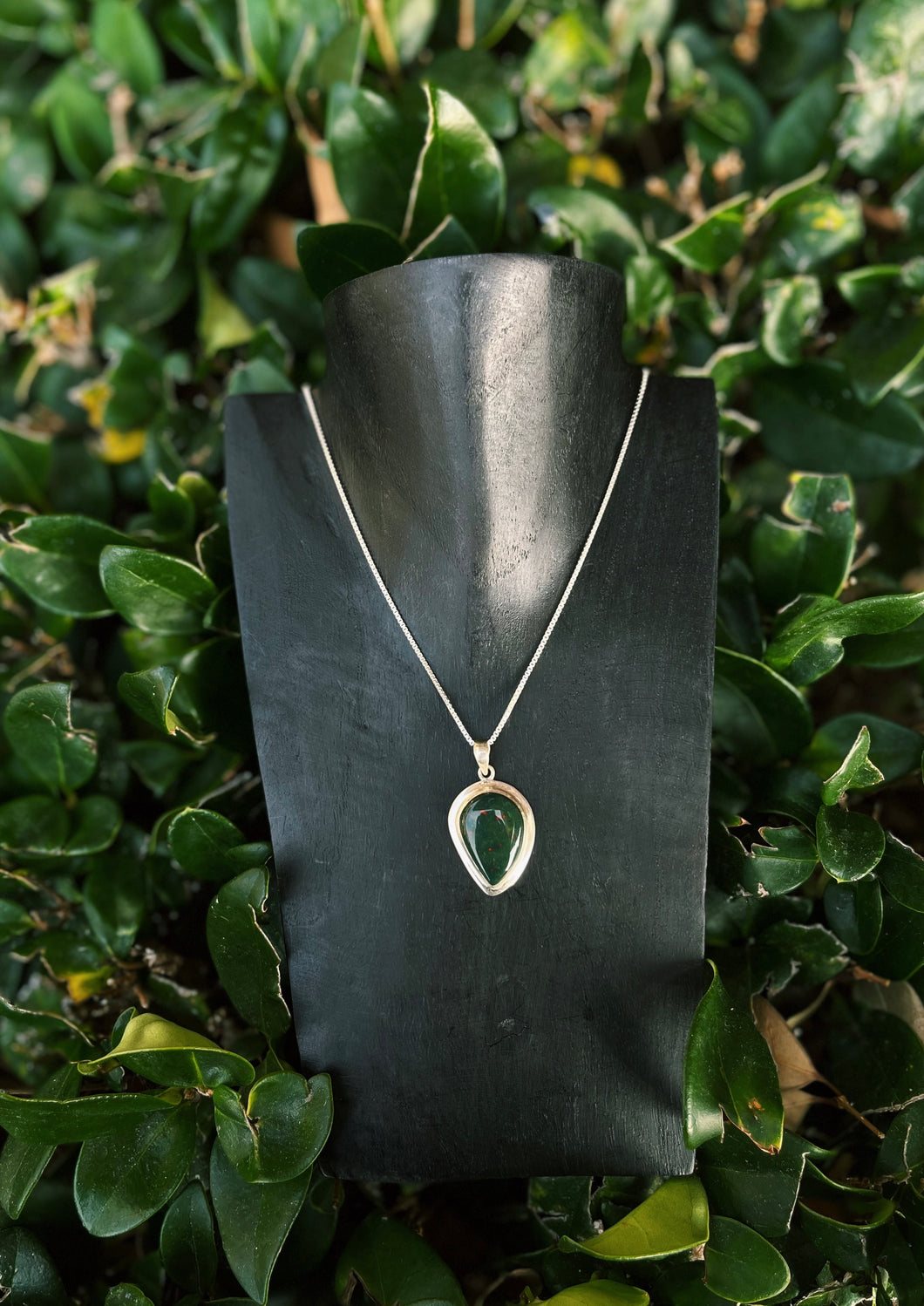 Bloodstone Pendant With Sterling Silver Teardrop (A)