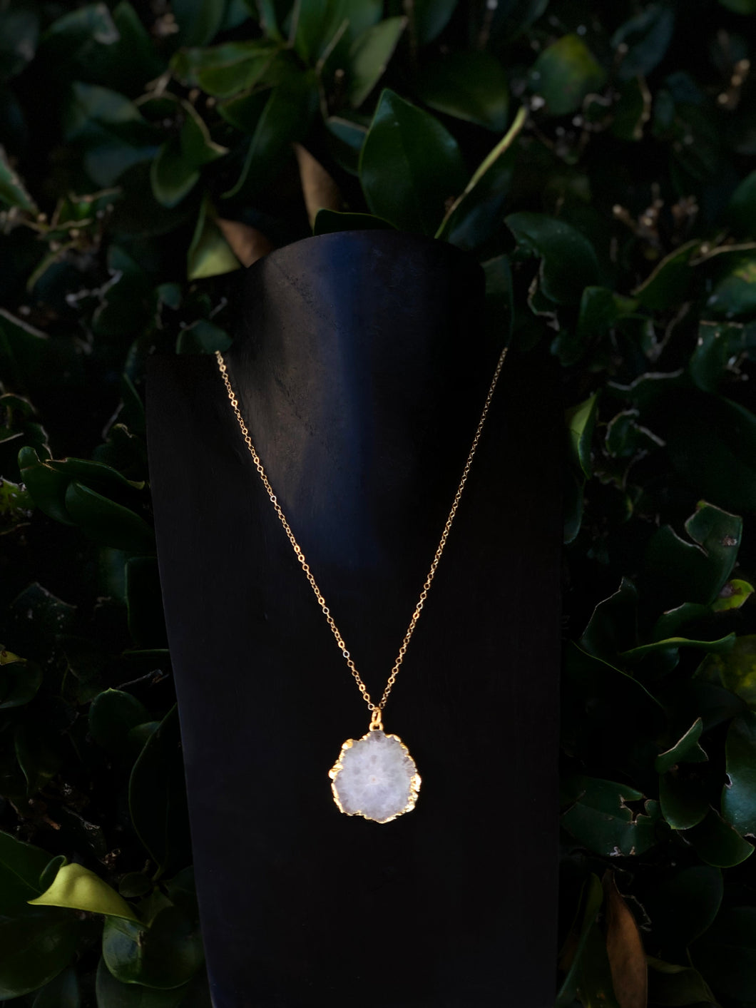 White Solar Quartz Necklace 14K Gold Chain Included